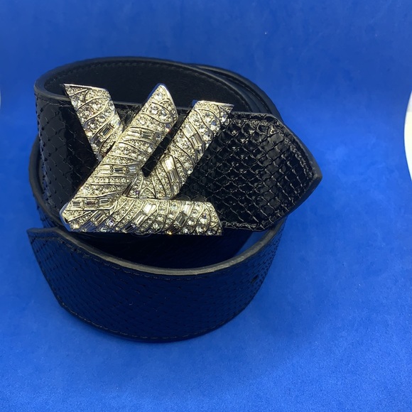 Rare Louis Vuitton Crystal & Python Leather Belt - Picture 1 of 11